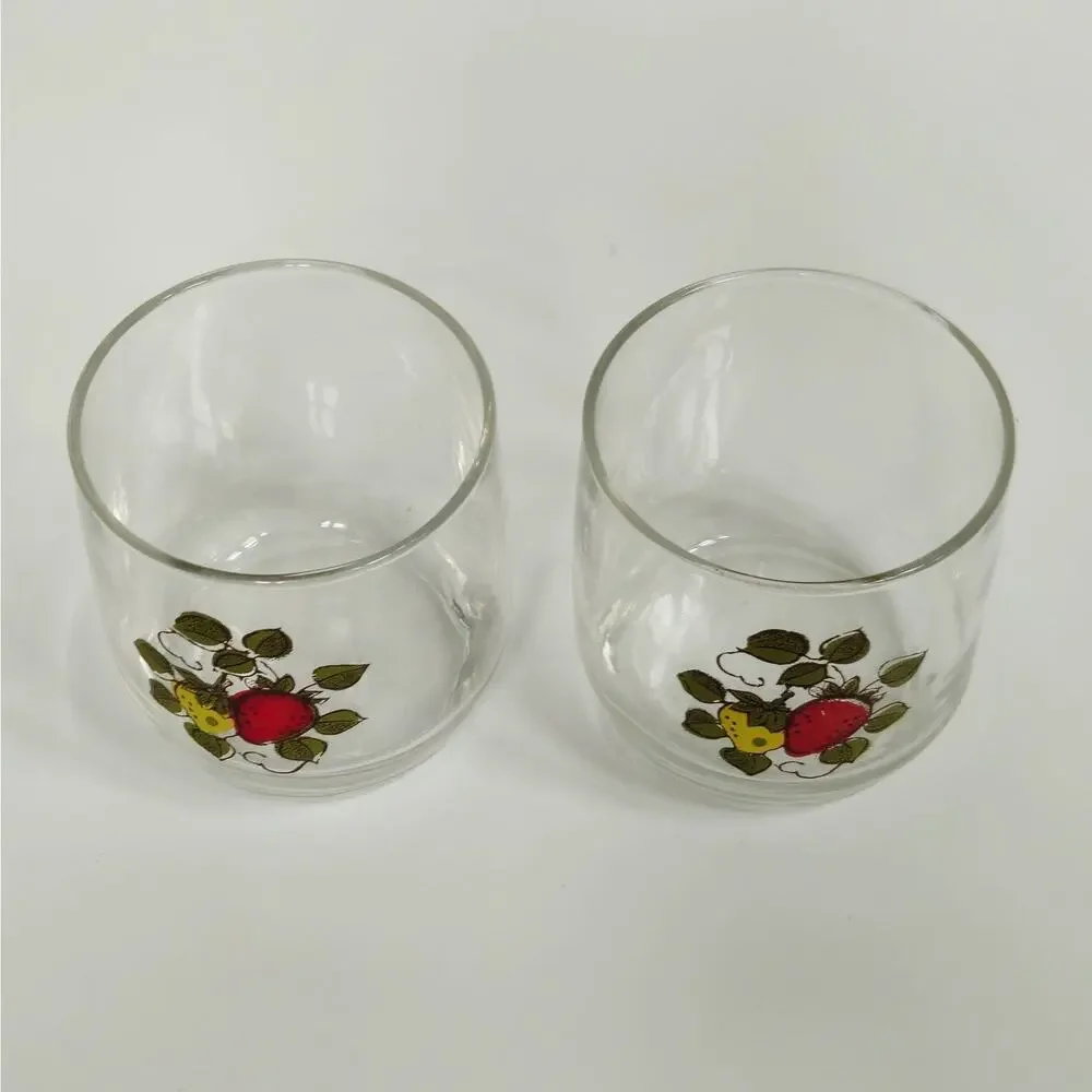 Vintage 1970s Mid Century Strawberry Fields Juice or Rocks Glasses - Pair